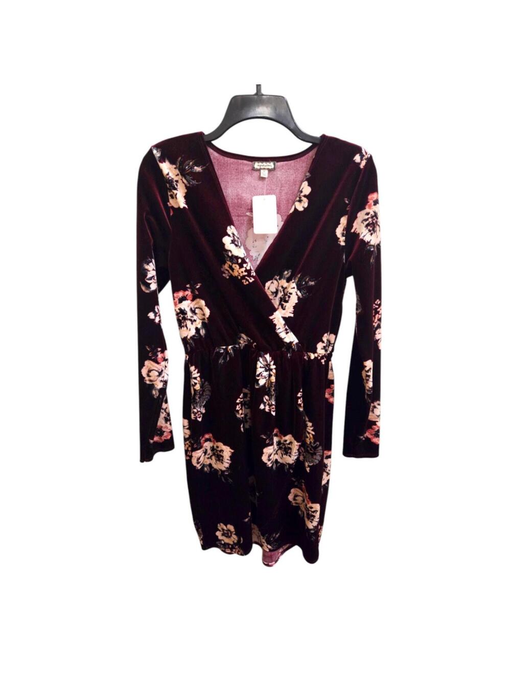NWOT M Maroon with floral print Eyeshadow Dress